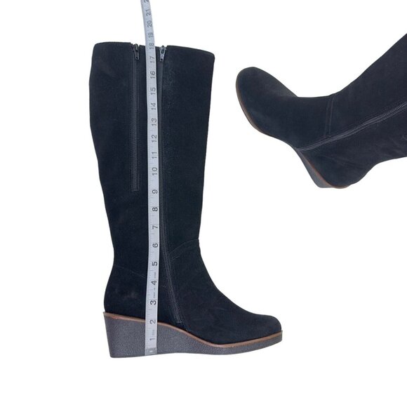 Aerosoles Binocular Women SZ 7W Black Suede Leather Knee Boots-2.5” Wedge Heels - Picture 4 of 16